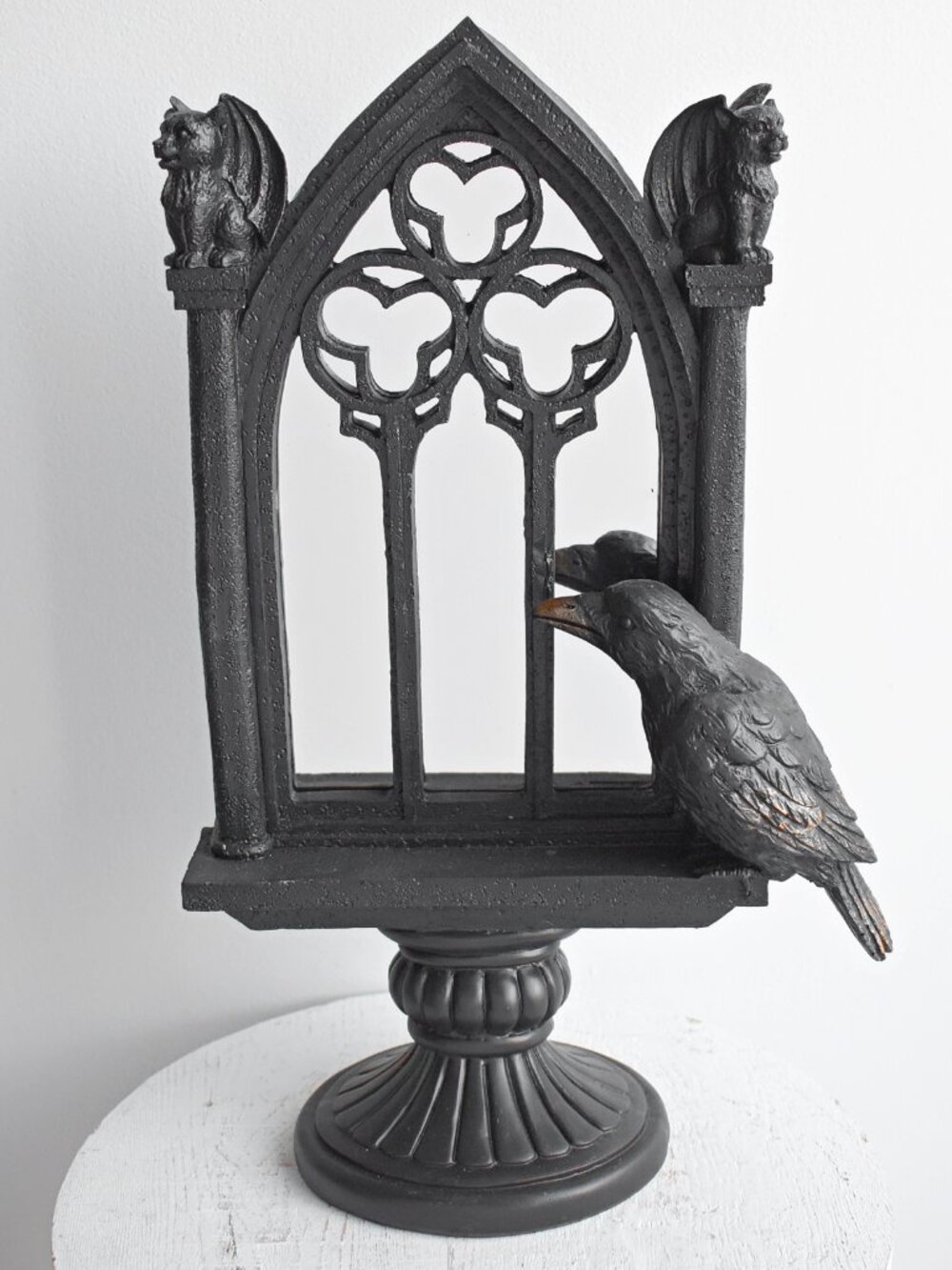 Gothic Cathedral Window Style Mirror Gargoyle Black Cat Raven Halloween Decor